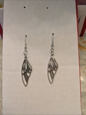 Silver Butterfly Wing Cutout Dangle Earrings Fantasy Goth Whimsy Whimsygoth
